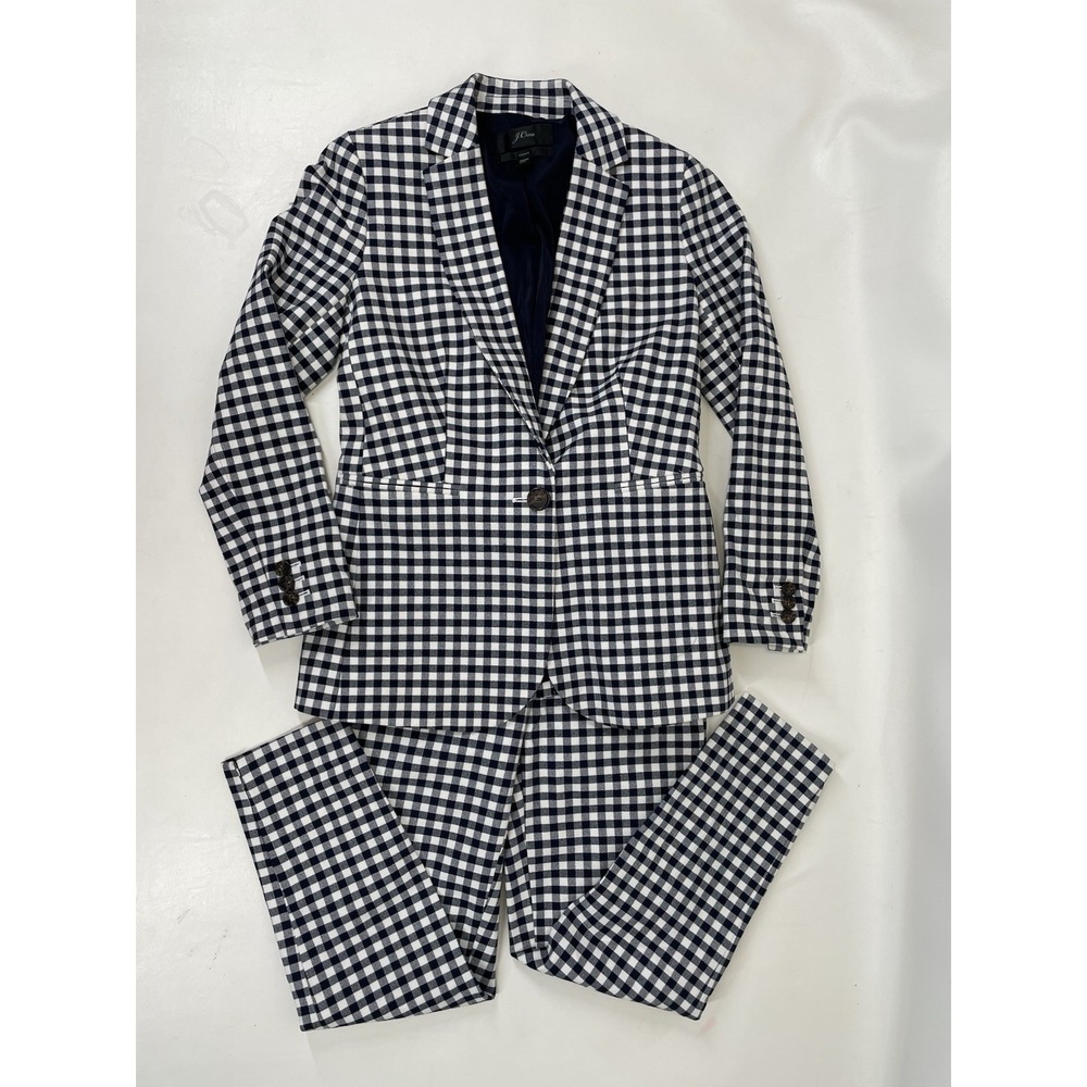 J Crew Parke Martie Gingham Check Suit Set Womens Size 00P Blue White